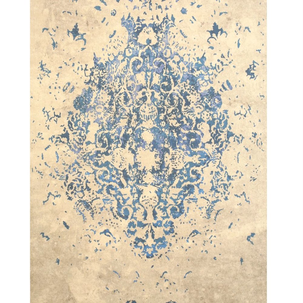 Blue Machine-made Polyester Traditional Distressed Bohemian Moderno Medallion Ru